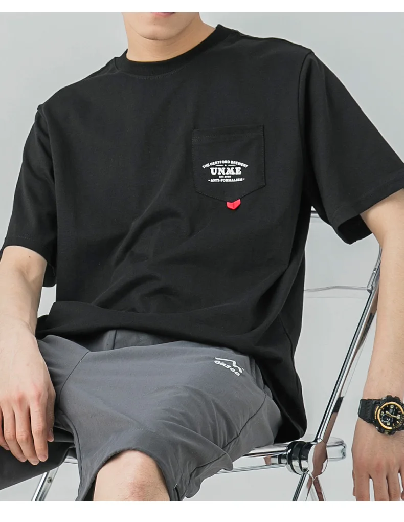 

M4740 Casual men's summer wear loose knitted sports letter printing short-sleeved t-shirt trend