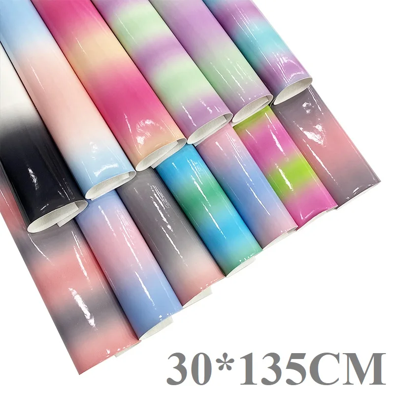 

Rainbow Gradient Mirror Faux Leather Fabric Sheets Glossy Synthetic Leatherette for Bows Bag Crafts Cover DIY Handmade Material