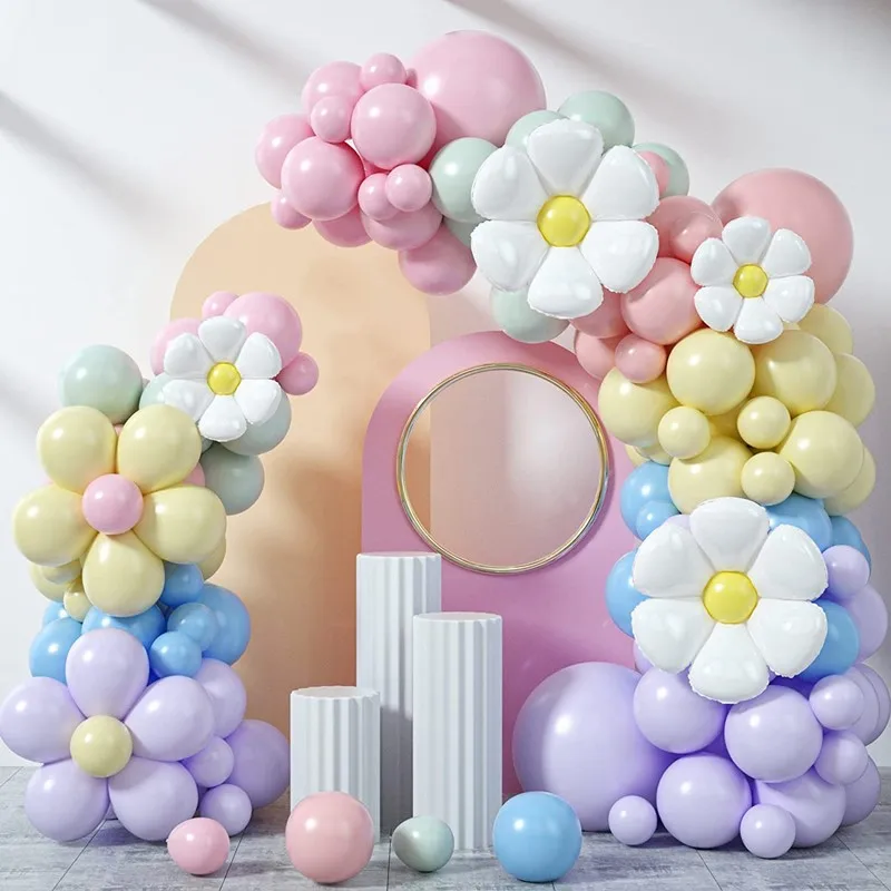 

136Pcs Macaron Candy Colored Balloons Garland Arch Daisy Foil Ballon Girl Princess Birthday Party Wedding Decoration Baby Shower