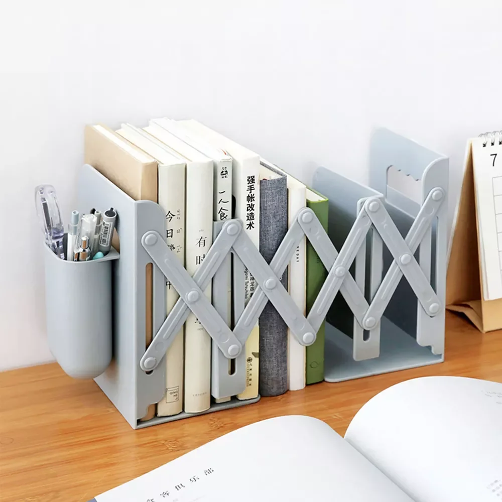 

2023 Retractable Bookends For Shelves Book Support Stand Adjustable Bookshelf With Pen Holder Desk Organizer Folder Book Stopper