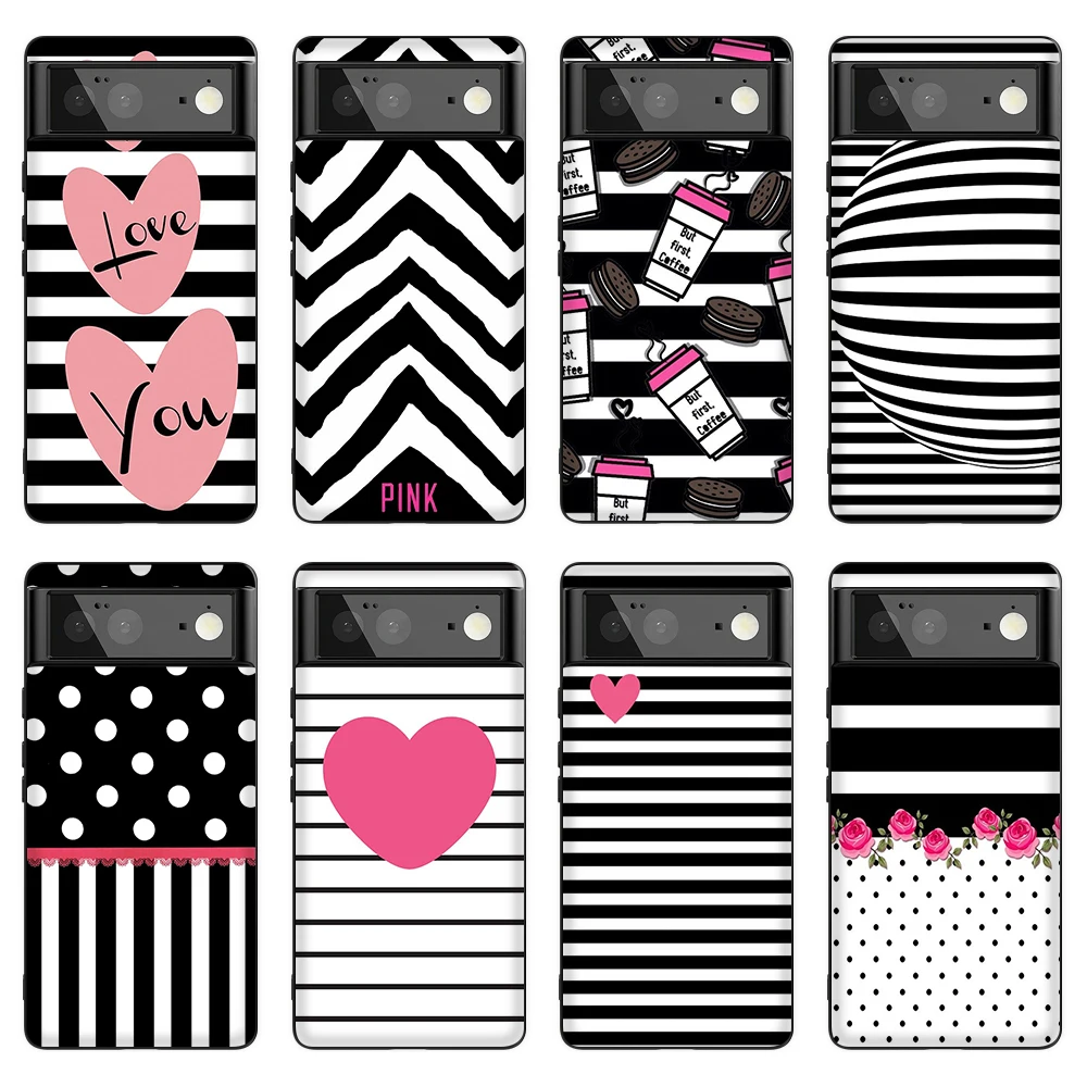 

Black White Striped Grid Heart Case for Google Pixel 6 Pro 3 3a 4 XL Soft Silicone Cover for Google Pixel 4a 5a 5G 3AXL Coque