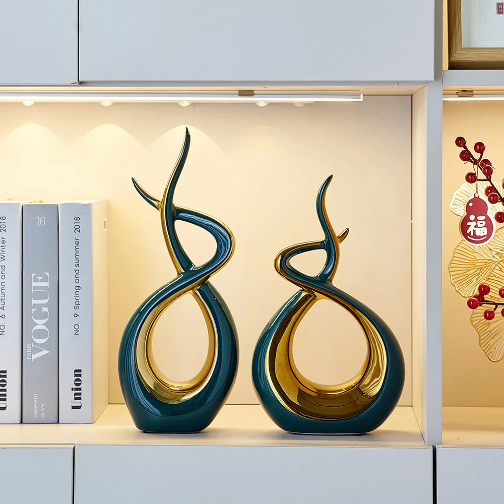 

Nordic Home Decoration Accessories 2pcs Abstract Ceramic Sculptures Statues Souvenir Modern Home Decor Christmas Decoration Gift