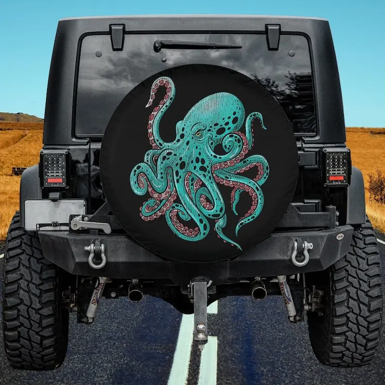 

Kraken Octopus Spare Tire Cover Thickening Leather Universal Fit for , Trailer, RV, SUV, Truck, Tough Tire Wheel Soft Cover
