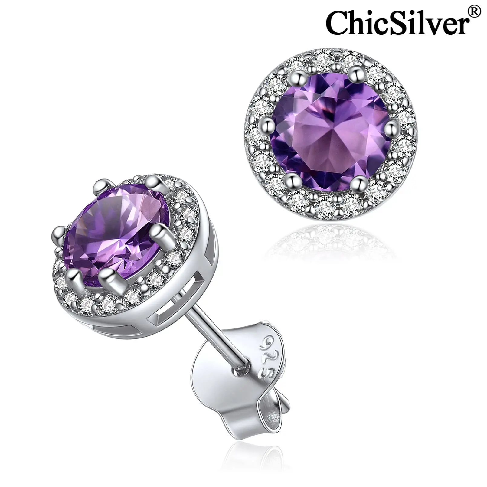 

ChicSilver Birthstone Halo Cubic Zirconia Stud Earrings For Women Hypoallergenic 925 Sterling Silver 7mm Round Crystal Jewelry