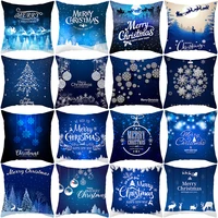 blue christmas elk printed cushion covers 4545cm pillow cover pillowcases sofa cushions pillow cases polyester home decor
