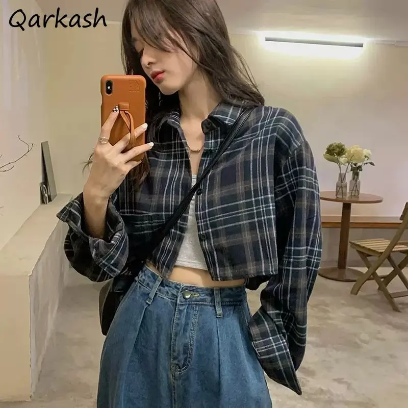 

Plaid Shirts Women Long Sleeve Casual Vintage All-match Ladies Simple Korean Style Fashion Preppy College Design Camisas Mujer
