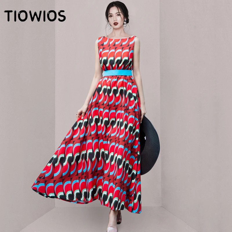 

Женская длинная юбка с поясом и принтом, лето 2022