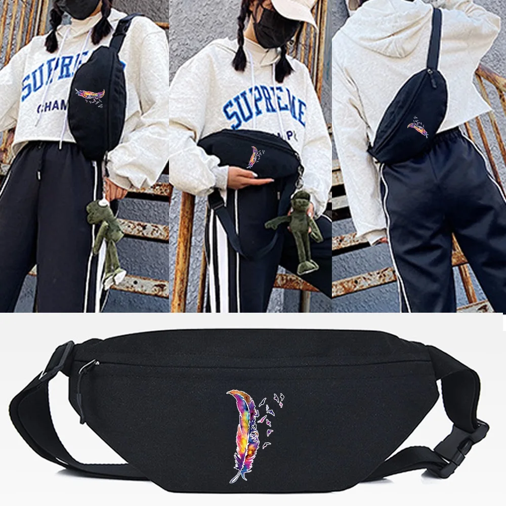 

Waist Bag Outdoor Sport Chest Pack Incomplete Feathers Print Unisex Fashion Running Phone Bag Motorcycle Crossbody Shoulder Pack
