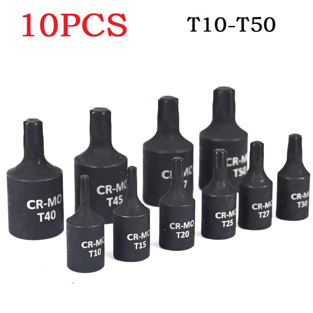 10 шт., насадки для отвертки, 1/4 дюйма, T10 T15 T20 T25 T27 T30 T40 T45 T47 T50