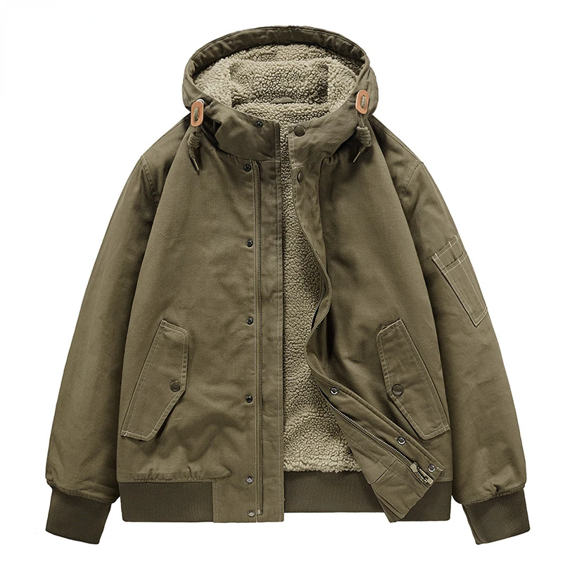 

2023 Winter Parka Men Windbreak Thicken Warm Windproof Coat Male Casual Military Hooded Tooling Jackets Solid Color A54