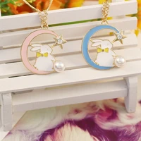 fashion pendant rabbit star moon necklace for women girl enamel flower pearl chain cute animal choker party jewelry gift collar