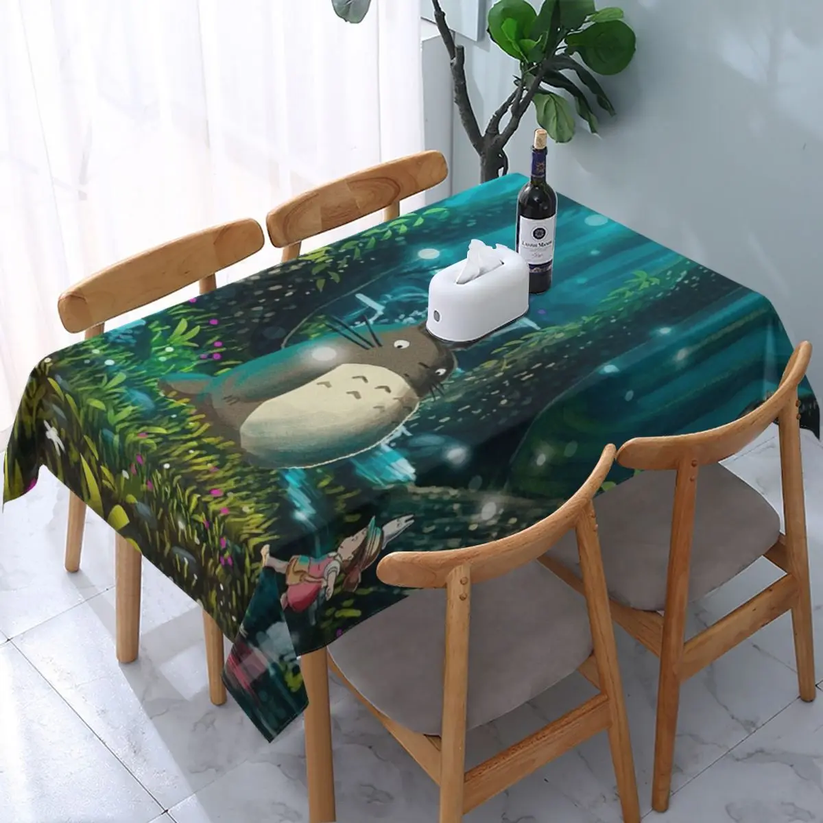 

My Neighbor Totoro Tablecloth Rectangular Elastic Oilproof Studio Ghibli Anime Hayao Miyazaki Table Cloth Cover for Kitchen