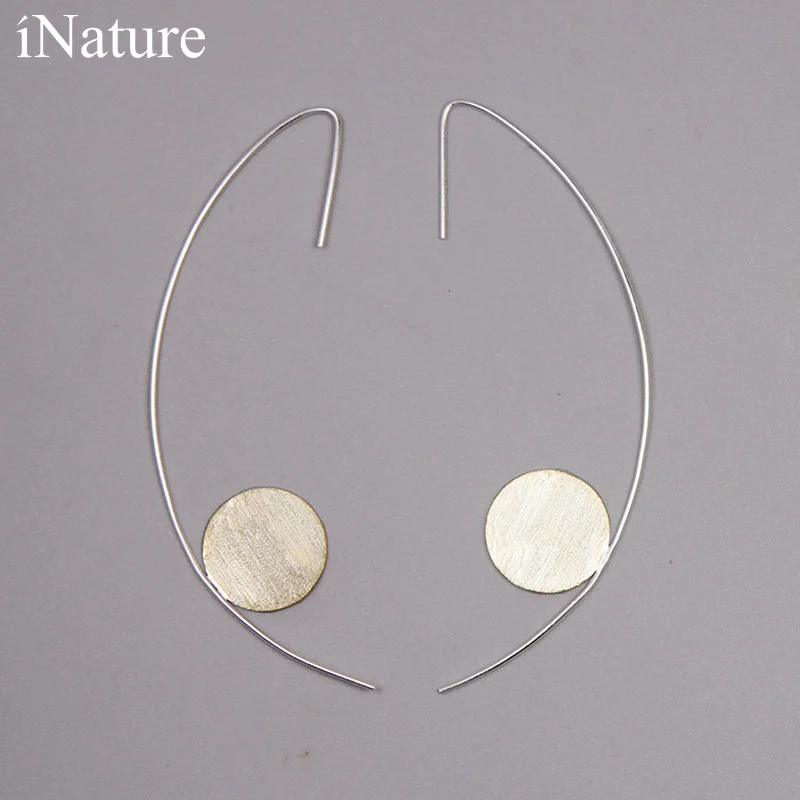 

INATURE 925 Sterling Silver Geometric Round Wire Drop Earrings For Women Fashion Jewelry Party Gift