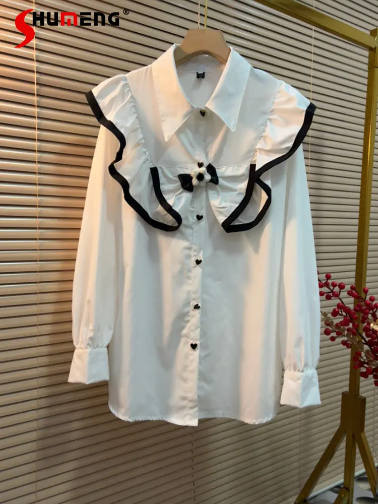 

2023 Spring New Large Size Women's Clothing Simple Loose Versatile Blouses Ladies Fashion Sweet Elegant Ruffles Shirt Top
