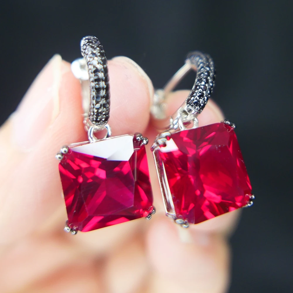 

Серьги-подвески из серебра 925 пробы с изумрудом и Рубином, 12 мм