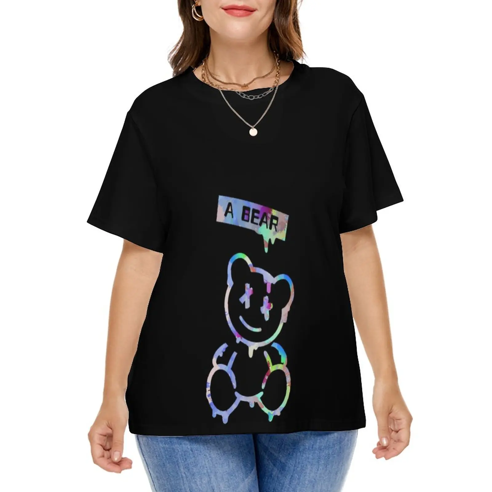 A Bear T-Shirt Graffiti Abstract Design Hip Hop T-Shirts Short Sleeve Pattern Tshirt Female Casual Tees Plus Size