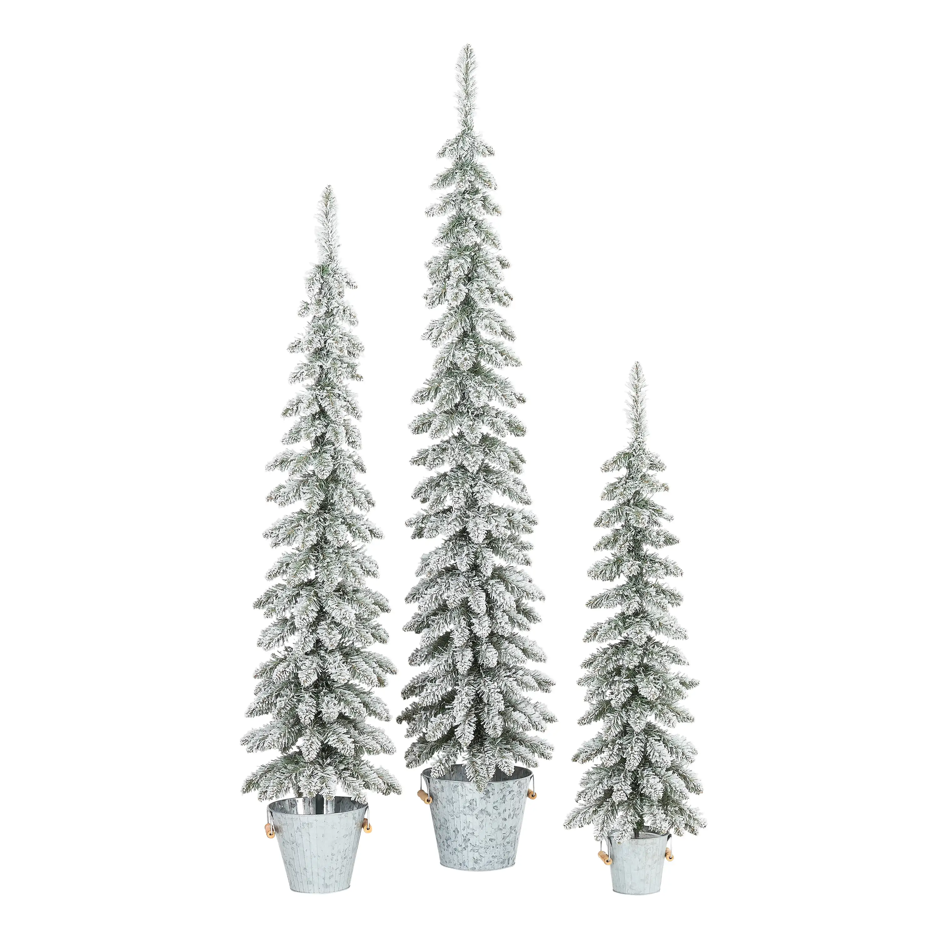 

Holiday Time Flocked Pine Tree with Galvanized Pot, Set of 3, 3ft/4ft/5ft