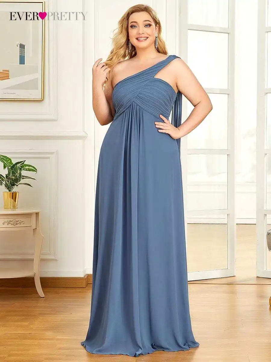 

Plus Size Elegant Women's Dresses Long One Shoulder Floor-Length Sleeveless Gown 2022 Ever Pretty of Chiffon Prom Women Dress
