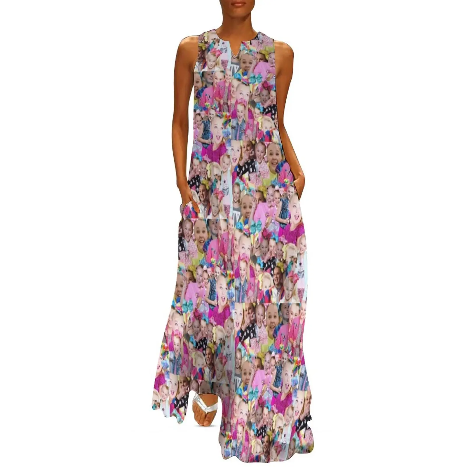 

Jojo Siwa Collage Dress Summer Funny Meme Aesthetic Boho Beach Long Dresses Ladies Pattern Party Maxi Dress Big Size 4XL