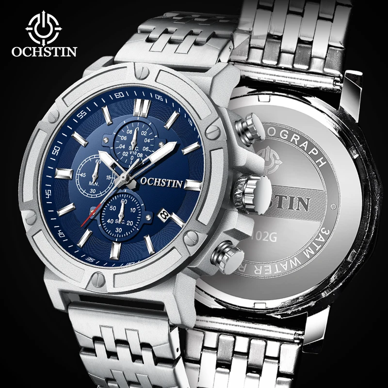 

OCHSTIN Top Brand Luxury Man Wristwatch Waterproof Luminous Date Week Men Watches Stainless Steel Quartz Men's Watch Male reloj