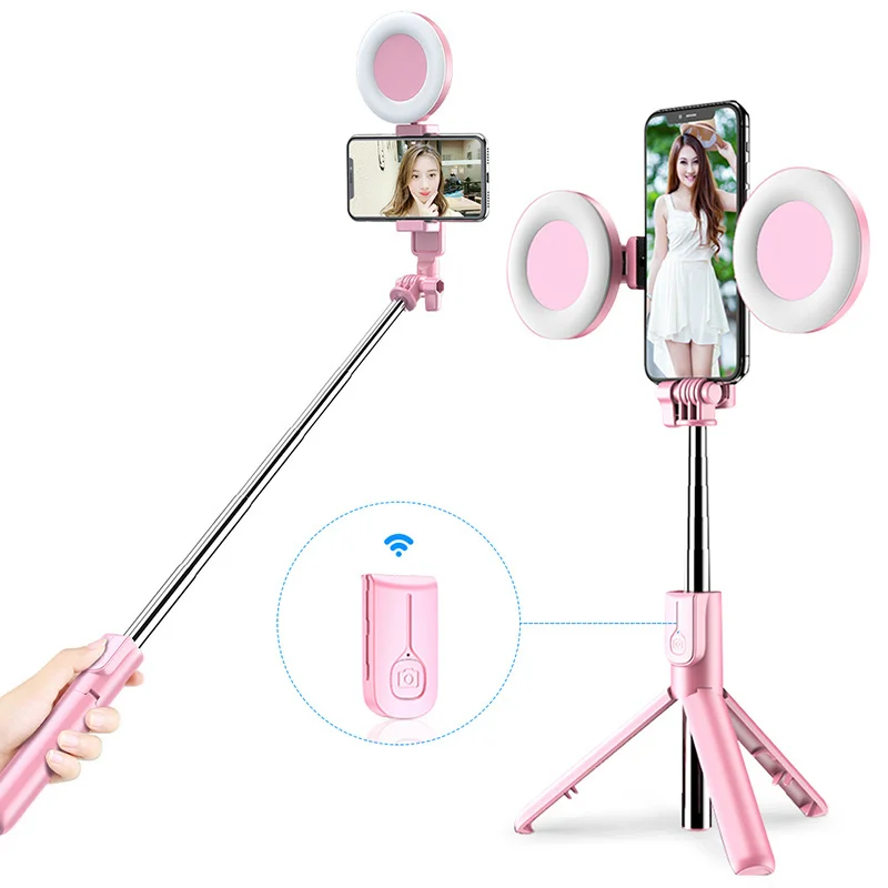 Wireless Bluetooth-compatible Selfie Stick with Led Ring Light Foldable Tripod Monopod For iPhone For Android Live Tripod Sale