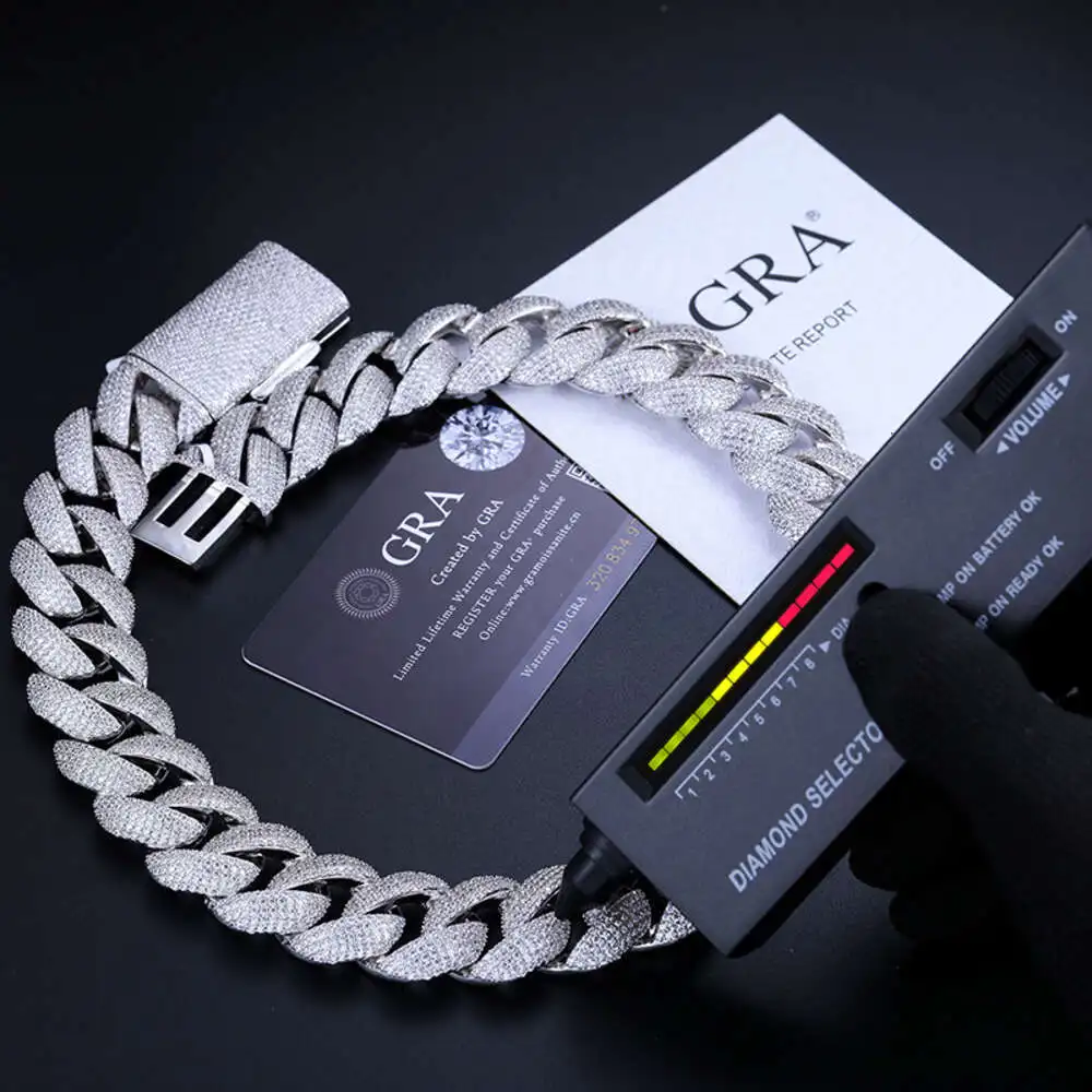 Сертификат Gra 23 мм d Цвет Vvs Муассанит Бриллиант Iced Out Кубинская цепочка с