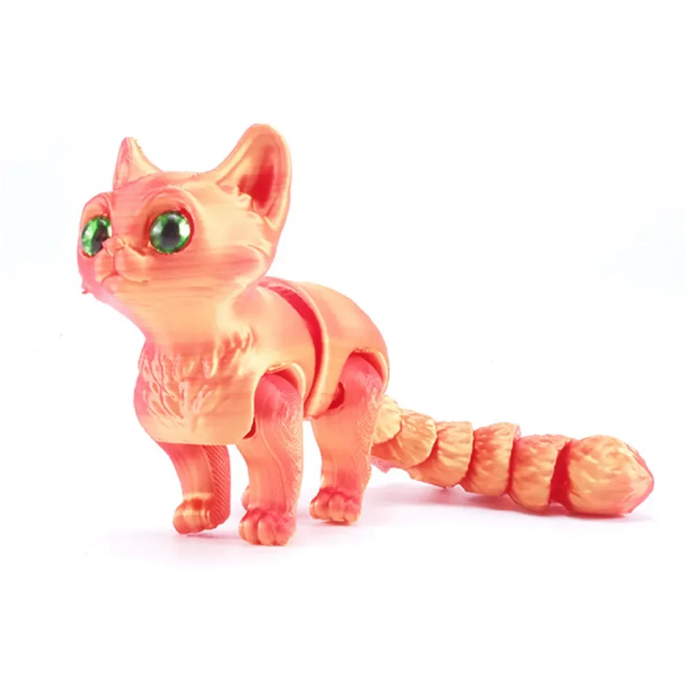 

3D печатная мини-фигурка милого кота, многосуставная подвижная с блестящими глазами для украшения комнаты, аксессуары, подарок для детей