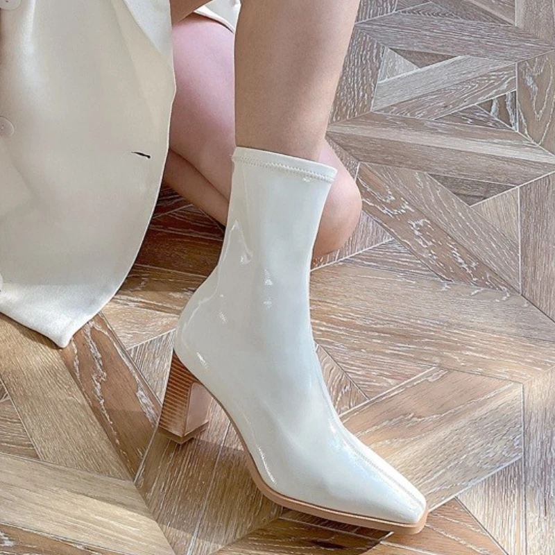 

Женские кожаные сапоги до колена, черные или белые сапоги из натуральной кожи на низком каблуке, с круглым носком, Осень-зима 2022