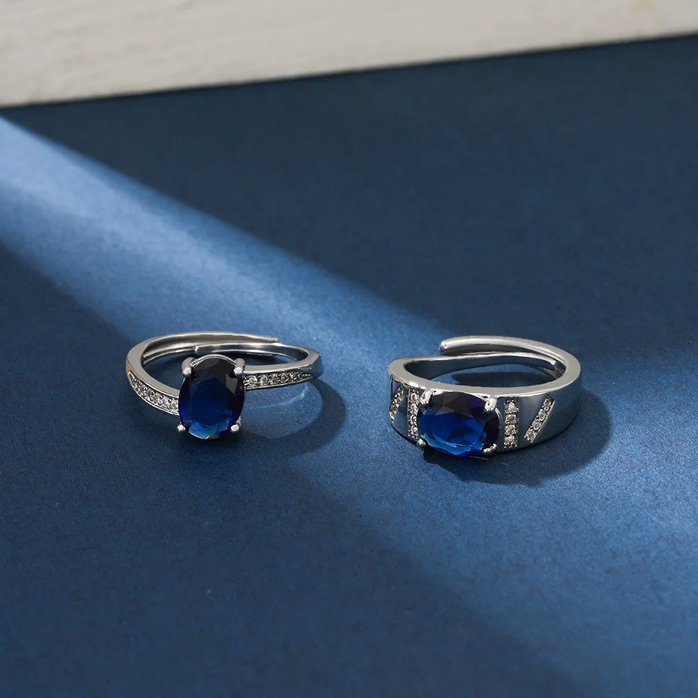 

Couple Ring Sapphire Men's Micro Set Zircon Opening Adjustable Women's Temperament Ring Men's Ring Women's Ring Jewelry Ring