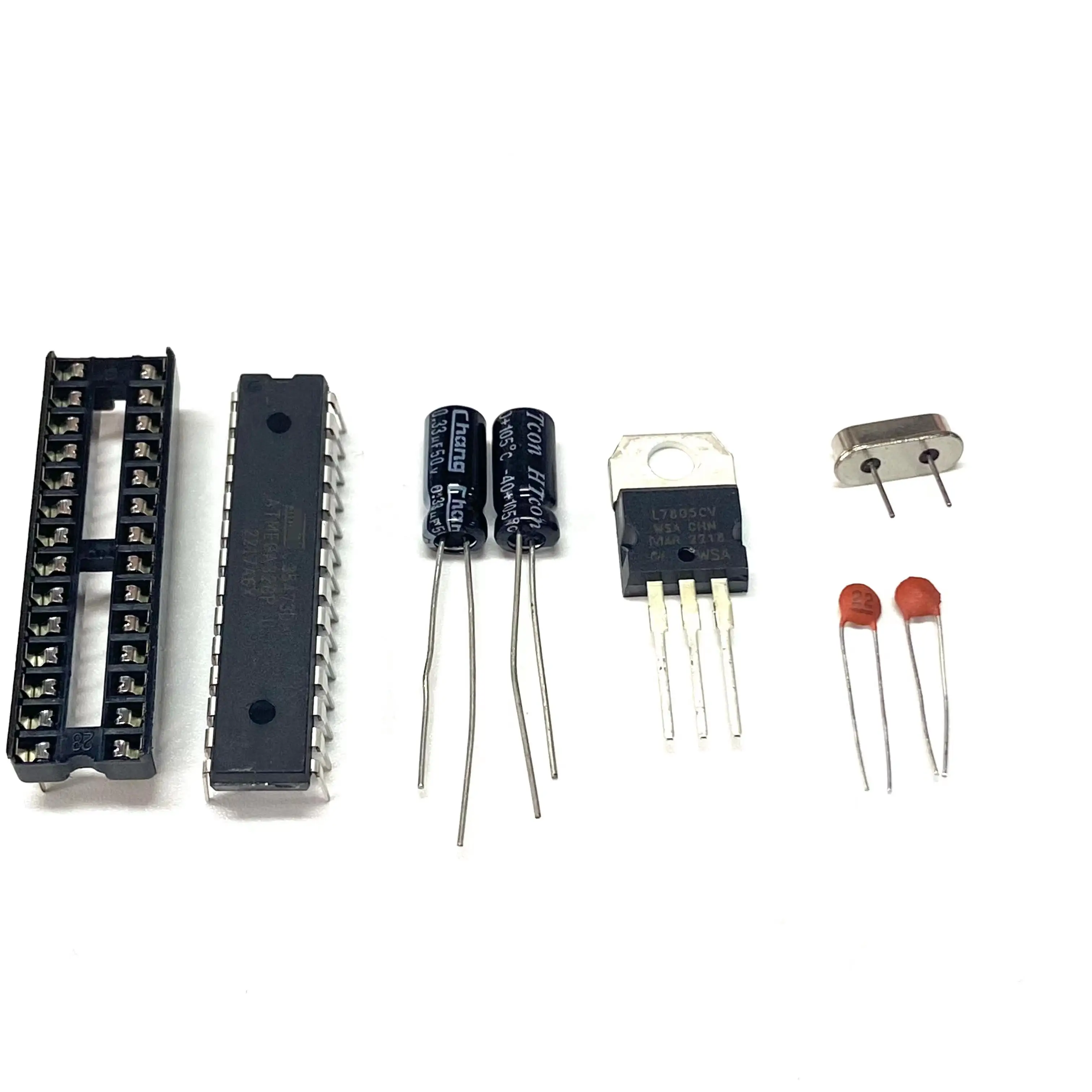 

ATMEGA328P-PU IC Block 16M Crystal Electrolytic Capacitor Ceramic Chip Capacitor LM7805 Kit