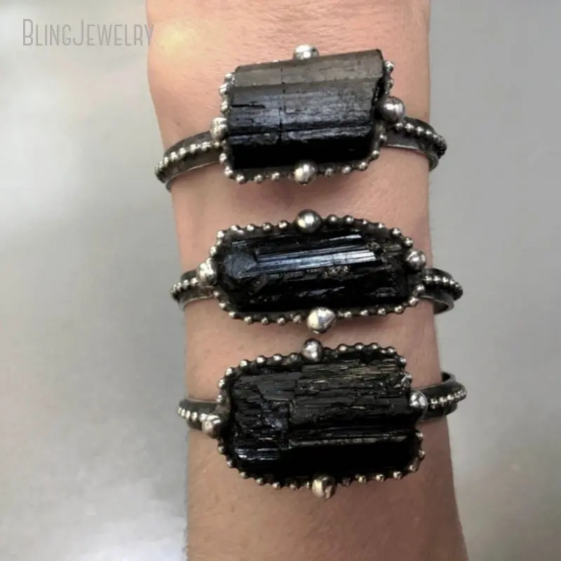 Готический эзотерический браслет на Хэллоуин черный турмалиновый брикет 10 шт