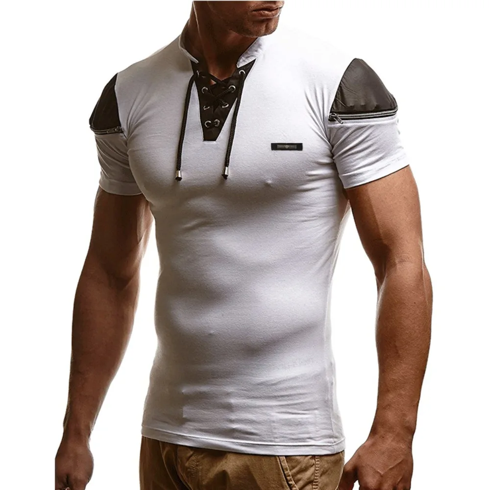 

New Men's Summer Fashion Leisure Slim Fit Standing Collar Short Sleeve T-shirt