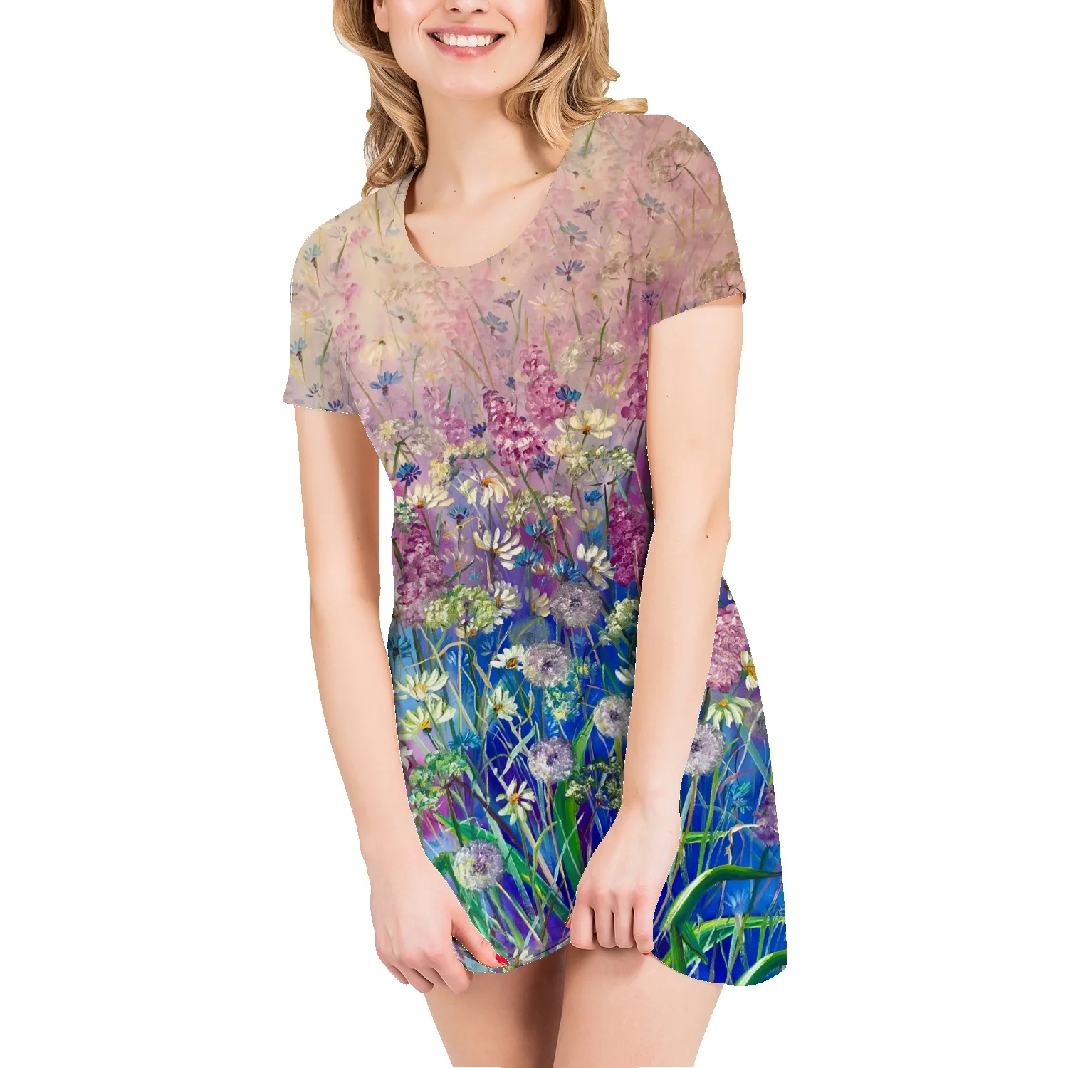 

Женское Хлопковое платье с коротким рукавом и цветочным принтом, свободного покроя