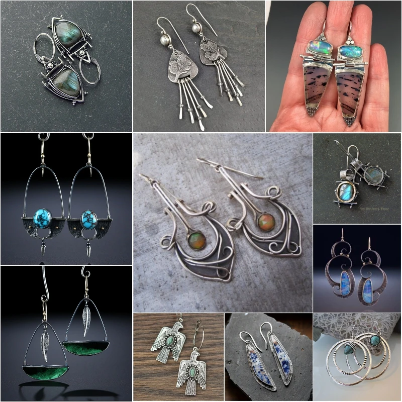 

Retro Indian Tribal Earrings Metal Arrow Guitar Shape Luxurys Stone Dangle Earring Vintage Jewelry Pendientes Mujer Z5P763