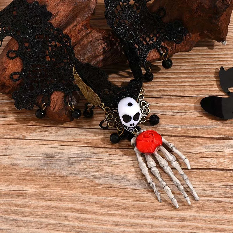 Женское винтажное ожерелье KMVEXO готическое черное колье с бусинами цветочным