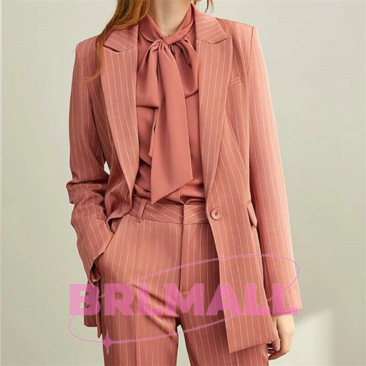 Fashion Suits Formal Business Suit Wedding Tuxedos Party Professional Striped Notch Lapel 2 Piece Women Suit (Blazer+Pants)