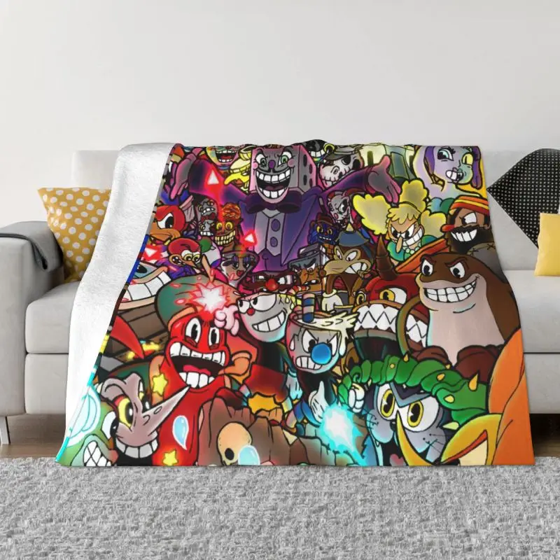 

Cuphead Cartoon Video Game Blanket Soft Fleece Autumn Warm Flannel Mugman Throw Blankets for Sofa Travel Bedroom Quilt