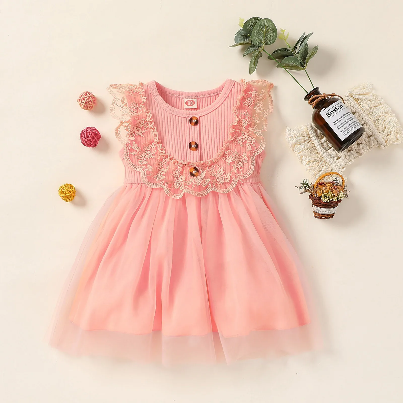 

Детское платье принцессы для маленьких девочек, кружевное Тюлевое платье без рукавов с оборками, лоскутное платье в рубчик для девочек, лет...