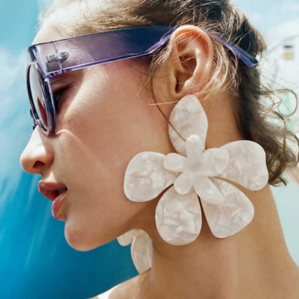 

ZA Fashion exaggerated Acrylic big flower earrings personality creative holiday wind acetic acid plate flower earrings for women
