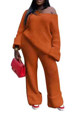 Осенне-зимний вязаный свитер, комплект из 2 предметов, женские свободные наряды, модная одежда для отдыха, толстые подходящие комплекты из двух предметов с длинным рукавом