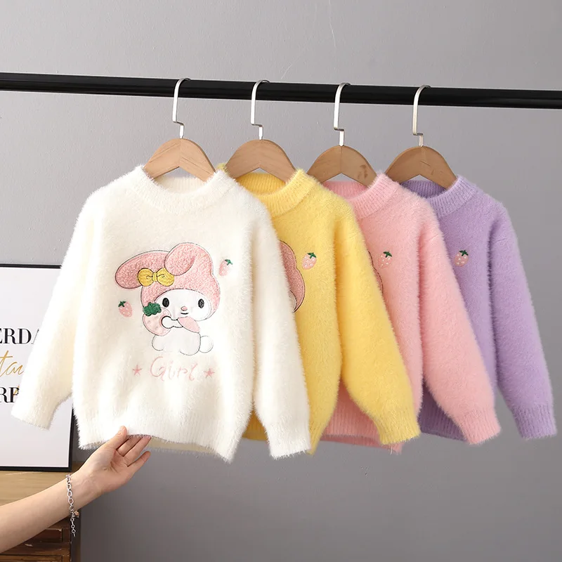 

Kawaii Cartoon Autumn Winter Sanrio My Melody Sweater Cute Girls Children Mink Velvet Knitted Bottoming Shirt Xmas Gift for kids