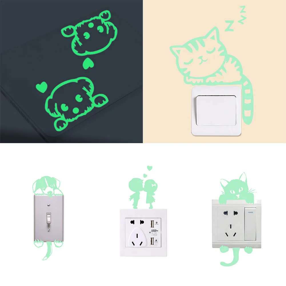 

Luminous Cartoon Switch Sticker Glow In The Dark Cat Sticker Fluorescent Fairy Moon Stars Sticker Kid Room Decoration Home Decor