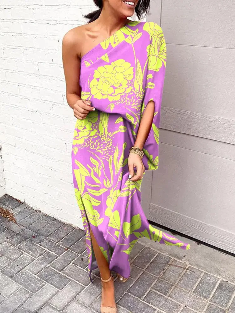 Женское свободное платье макси в стиле ретро элегантное офисное с диагональным