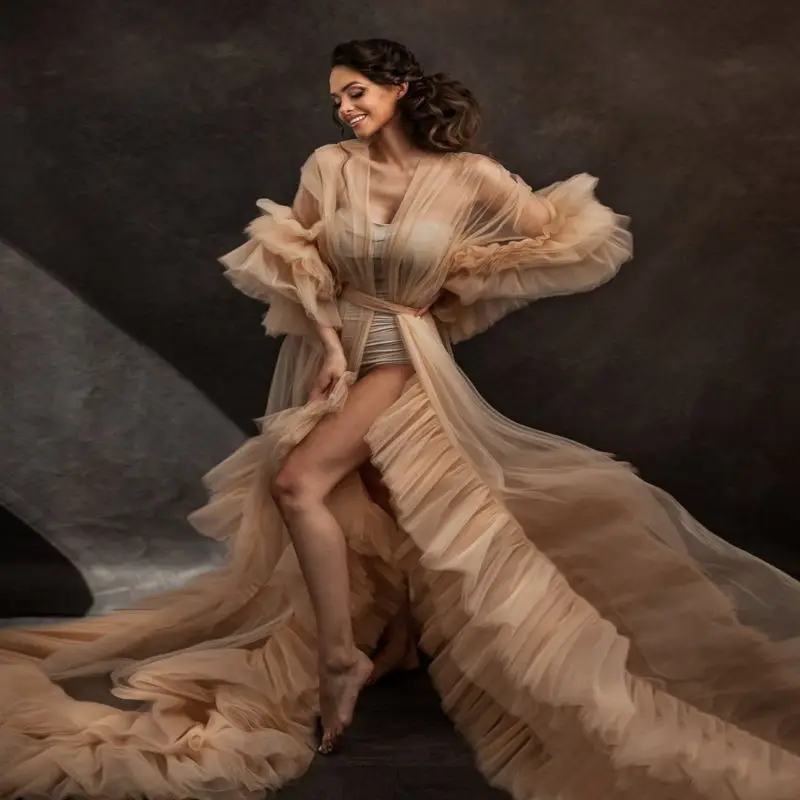 

Puffy Tulle Maternity Dresses for Photo Shoot Extra Ruffled Sleeve Pregnancy Gowns Baby Shower Birthday Party Woman Robes