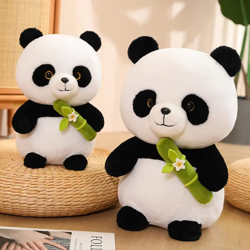 

25cm-45cm New Cute Panda With Bamboo Plush Toy Soft Stuffed Cartoon Animal Black and White Bear Doll Collection Christmas Gift