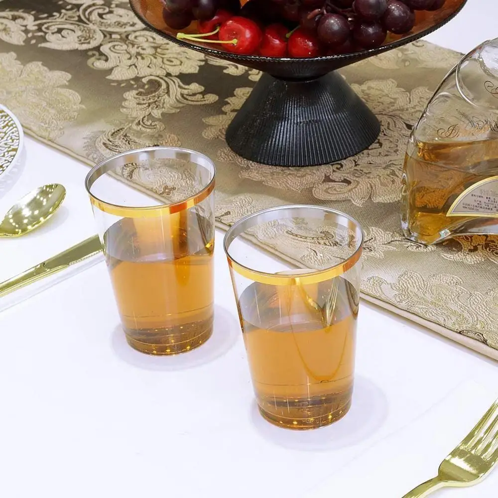 

50Pcs 10/12/14/16OZ Golden Rimmed Portable Lightweight Disposable Drinking Cups