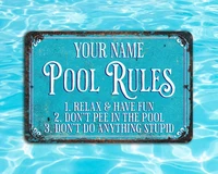 3 simple pool rules personalized metal sign