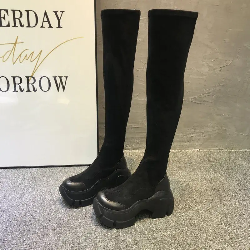 

2022 European Station Autumn and Winter New Platform Elastic Not over the Knee Fashion High Leg Martin Women's Shoes