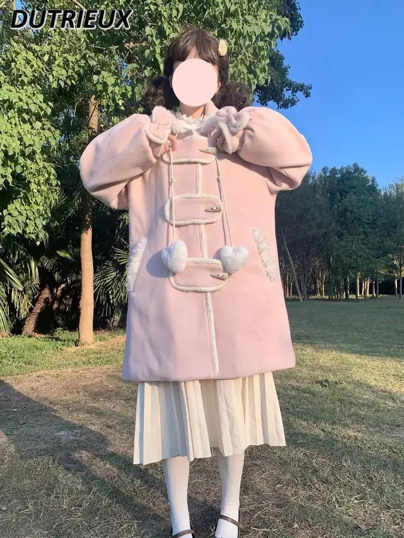 JK розовое пальто с капюшоном униформа милое осенне-зимнее двухслойное хлопковое