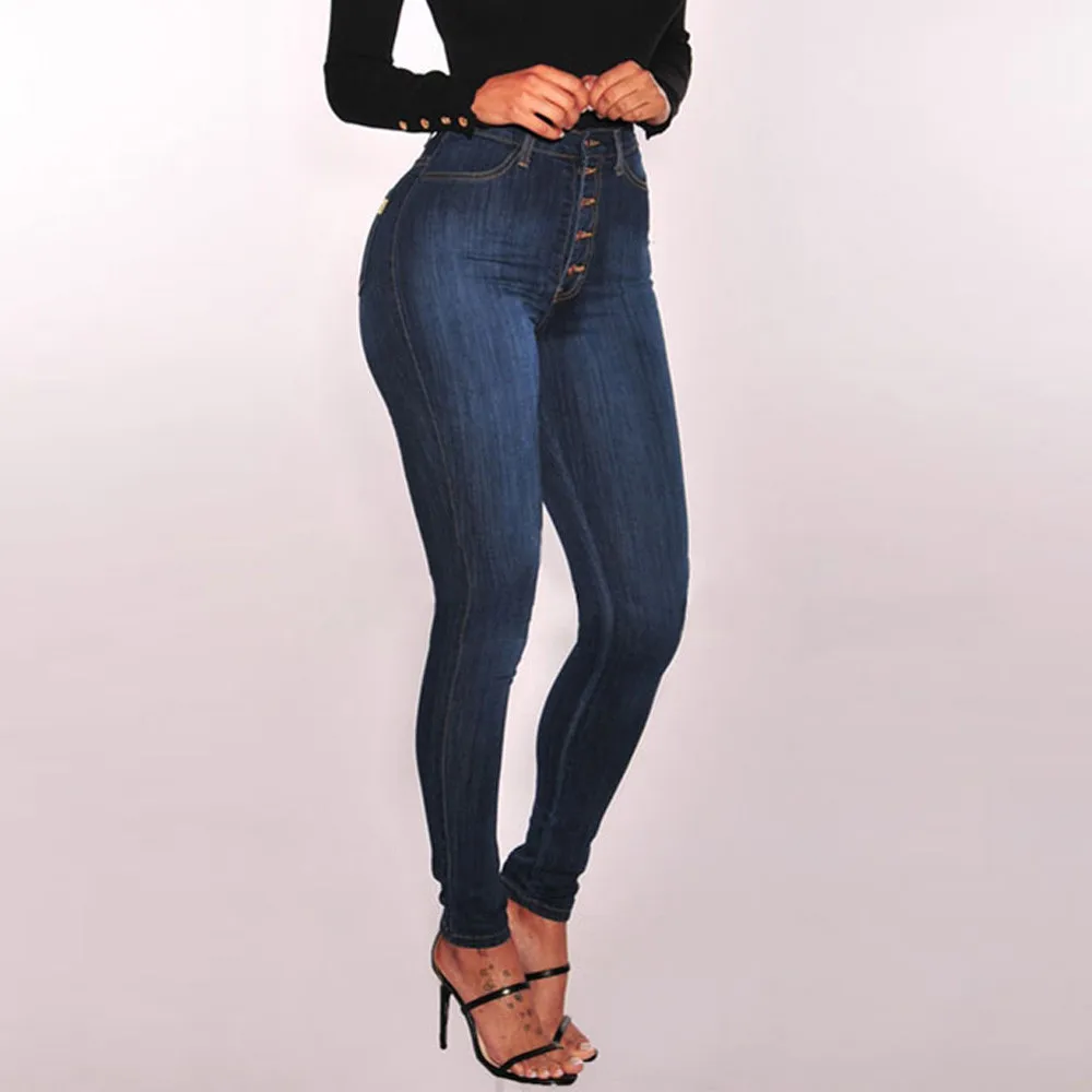 

Stretch High Waist Jeans Women 2021 New Skinny Slim Fashion Washed Trousers Female Denim Pencil Pants Multi Breasted Jeans